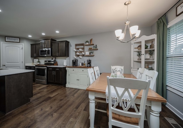 4526 Culpepper Cir, Murfreesboro, TN 37129 - dining space with a chandelier, recessed lighting, and dark wood-type flooring