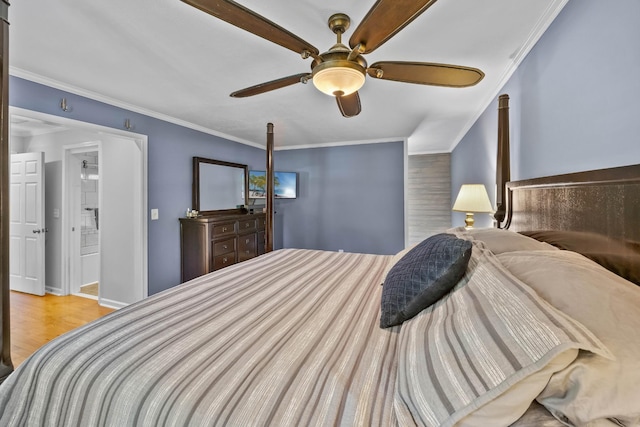 346 Lynnford Dr, Murfreesboro, TN 37128 - bedroom featuring crown molding, wood finished floors, and a ceiling fan