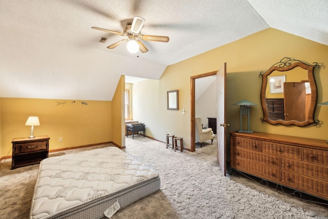 505 Shirley Rd, Smyrna, TN 37167 - bedroom with vaulted ceiling, carpet, a textured ceiling, baseboards, and ceiling fan