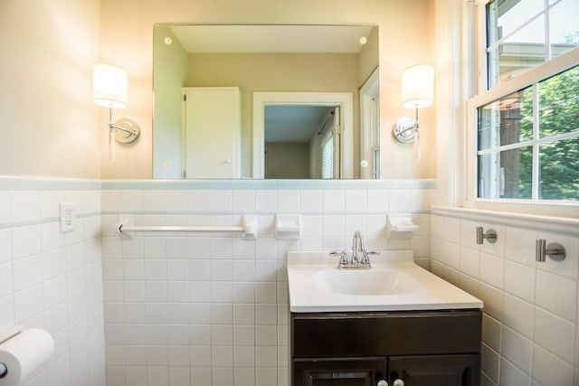 1625 Shady Cir, Lebanon, TN 37087 - bathroom featuring tile walls, healthy amount of natural light, vanity, and wainscoting
