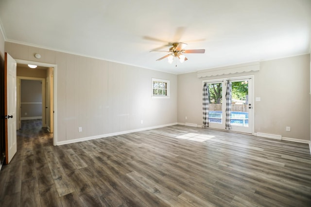 1625 Shady Cir, Lebanon, TN 37087 - empty room featuring a ceiling fan, baseboards, dark wood-style floors, and ornamental molding