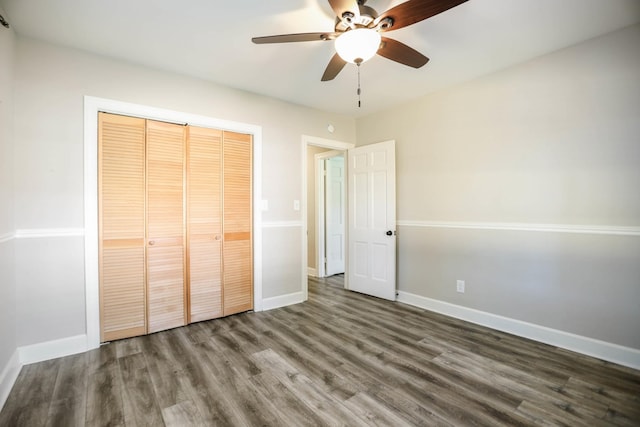 1625 Shady Cir, Lebanon, TN 37087 - unfurnished bedroom with wood finished floors, baseboards, a closet, and a ceiling fan