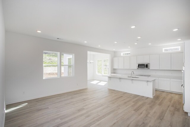 3044 Fernwood Ln, Columbia, TN 38401 - kitchen with stainless steel microwave, a sink, light wood-style floors, recessed lighting, and light countertops