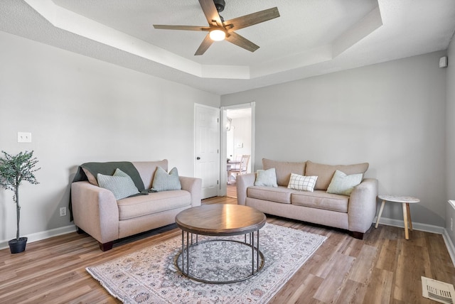 337 Atlantic Ave, Oak Grove, KY 42262 - living room with a tray ceiling, ceiling fan, light wood-type flooring, and baseboards