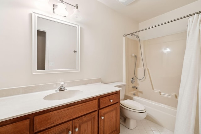 4348 Oakcrest Ln, Hermitage, TN 37076 - bathroom featuring shower / tub combo with curtain, vanity, toilet, and tile patterned floors