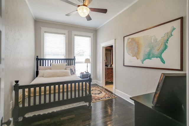 712 W Main St, Franklin, TN 37064 - bedroom featuring crown molding, a textured wall, hardwood / wood-style flooring, baseboards, and a ceiling fan