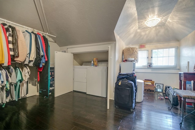 712 W Main St, Franklin, TN 37064 - interior space featuring washing machine and clothes dryer, vaulted ceiling, and hardwood / wood-style flooring