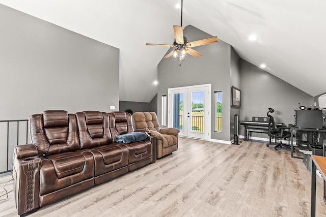 14 Lewter Rd, Taft, TN 38488 - living room with ceiling fan, high vaulted ceiling, wood finished floors, french doors, and recessed lighting
