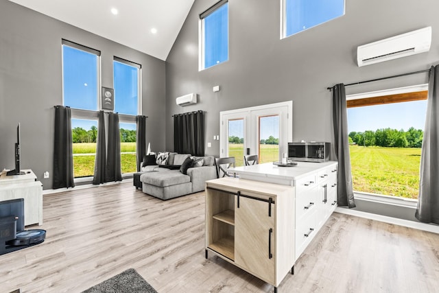 14 Lewter Rd, Taft, TN 38488 - living area featuring high vaulted ceiling, an AC wall unit, light wood-type flooring, plenty of natural light, and recessed lighting