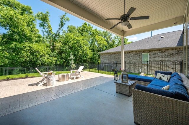 894 Plowson Rd, Mount Juliet, TN 37122 - fenced backyard with outdoor lounge area, a patio area, ceiling fan, and central AC