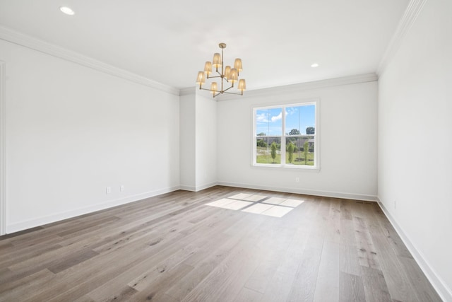 1001 Laguna Dr, Franklin, TN 37067 - empty room featuring a chandelier, ornamental molding, wood finished floors, and recessed lighting