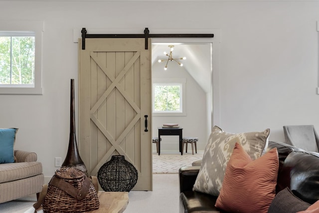 9906 Amarosa Ct, Brentwood, TN 37027 - carpeted living area with baseboards and a barn door