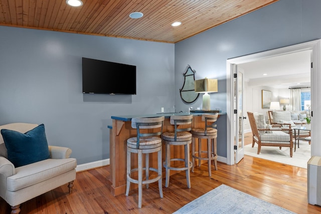 18 Whispering Pines Dr, Signal Mountain, TN 37377 - indoor bar featuring baseboards, hardwood / wood-style flooring, recessed lighting, and wooden ceiling