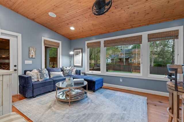 18 Whispering Pines Dr, Signal Mountain, TN 37377 - living area featuring vaulted ceiling, wood finished floors, wooden ceiling, baseboards, and recessed lighting
