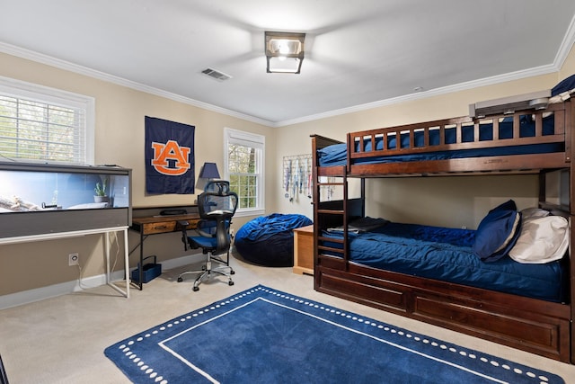 18 Whispering Pines Dr, Signal Mountain, TN 37377 - carpeted bedroom featuring crown molding, baseboards, and an office area