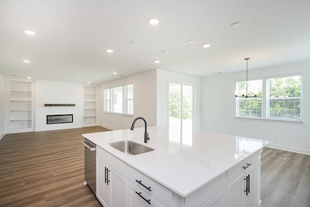 124 W Cassa Way, Mount Juliet, TN 37122 - kitchen featuring a sink, stainless steel dishwasher, wood finished floors, a chandelier, and recessed lighting