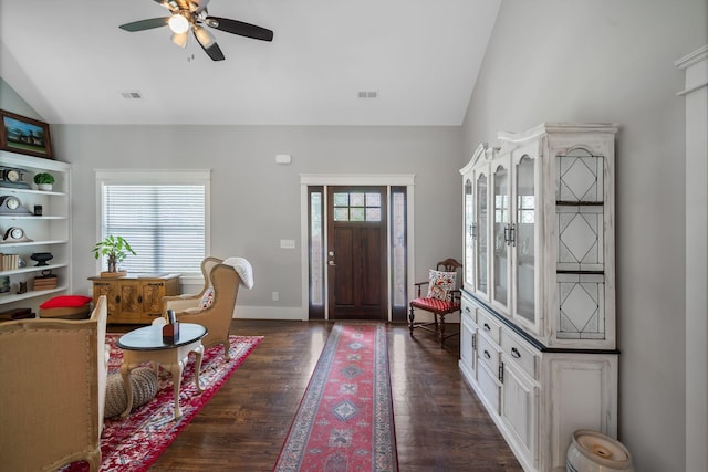 7112 Pepper Tree Cir, Fairview, TN 37062 - foyer with vaulted ceiling, ceiling fan, dark wood finished floors, and baseboards