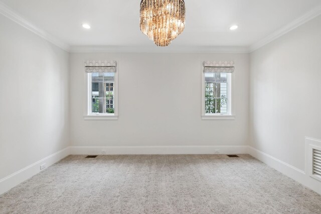 304 Berry Cir, Franklin, TN 37064 - unfurnished room featuring a chandelier, plenty of natural light, ornamental molding, carpet flooring, and recessed lighting