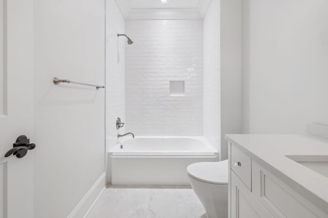304 Berry Cir, Franklin, TN 37064 - bathroom with toilet, vanity, washtub / shower combination, crown molding, and baseboards
