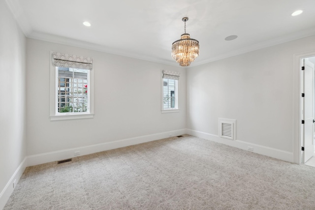 304 Berry Cir, Franklin, TN 37064 - spare room featuring a chandelier, ornamental molding, carpet flooring, baseboards, and recessed lighting