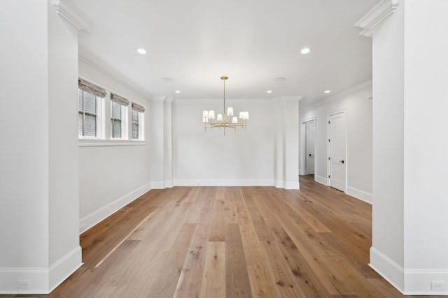 304 Berry Cir, Franklin, TN 37064 - empty room featuring a chandelier, crown molding, light wood-type flooring, baseboards, and recessed lighting