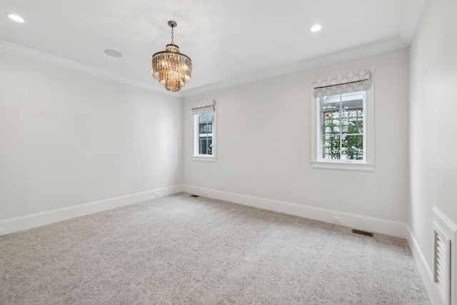 304 Berry Cir, Franklin, TN 37064 - carpeted spare room featuring crown molding, a chandelier, recessed lighting, and baseboards