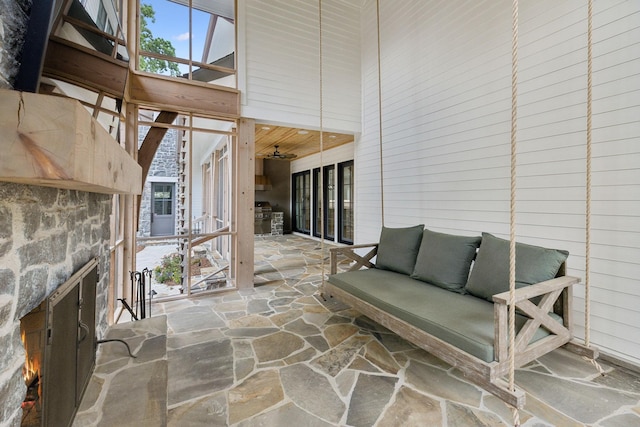304 Berry Cir, Franklin, TN 37064 - sunroom / solarium with an outdoor living space with a fireplace and a ceiling fan