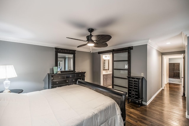 116 Jackson Ln, Hendersonville, TN 37075 - bedroom featuring wood finished floors, baseboards, ornamental molding, a sink, and a barn door