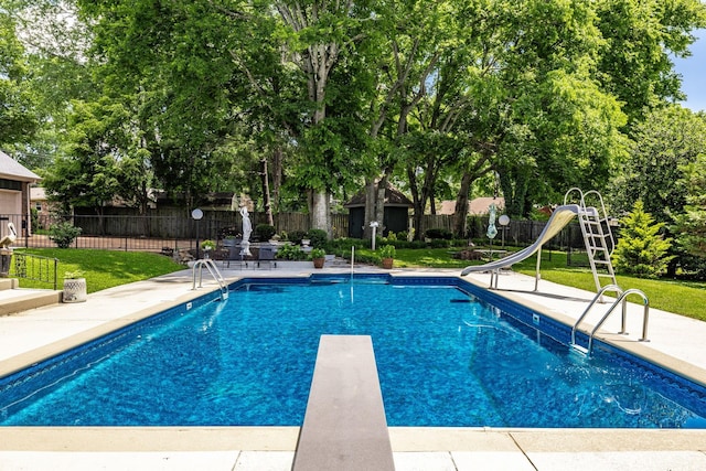 116 Jackson Ln, Hendersonville, TN 37075 - view of pool featuring a water slide, a diving board, and a patio