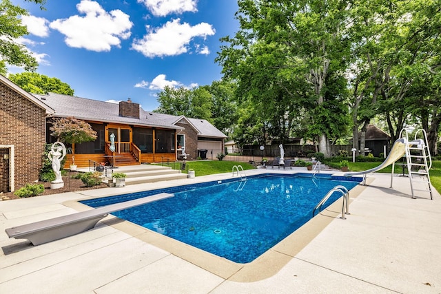 116 Jackson Ln, Hendersonville, TN 37075 - view of swimming pool with a diving board, a water slide, and a patio