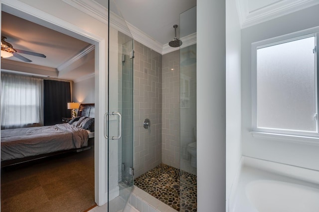 1119 Hudson Ln, Franklin, TN 37067 - full bath with ensuite bathroom, a stall shower, ornamental molding, and ceiling fan