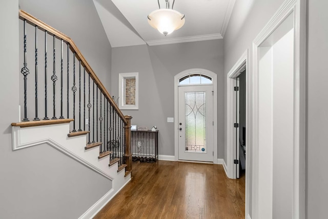 117 Brixton Rdg, Lebanon, TN 37087 - foyer featuring wood finished floors, baseboards, stairway, and ornamental molding