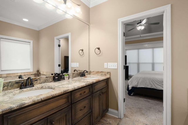 117 Brixton Rdg, Lebanon, TN 37087 - full bathroom with double vanity, ornamental molding, ensuite bathroom, ceiling fan, and baseboards