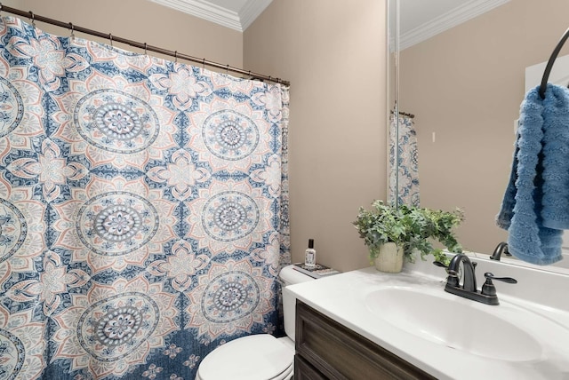 117 Brixton Rdg, Lebanon, TN 37087 - bathroom with ornamental molding, vanity, toilet, and a shower with curtain