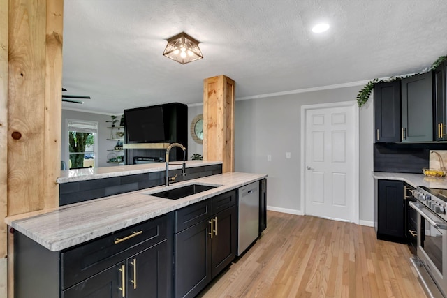 1800 Old Highway 52, Lafayette, TN 37083 - kitchen with a sink, appliances with stainless steel finishes, ornamental molding, light wood finished floors, and baseboards