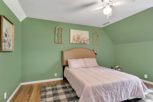 1800 Old Highway 52, Lafayette, TN 37083 - bedroom with lofted ceiling, wood finished floors, baseboards, and ceiling fan