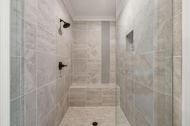 424 Wild Elm St, Franklin, TN 37064 - bathroom with crown molding and a tile shower
