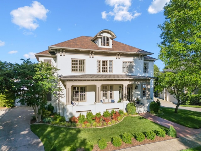 424 Wild Elm St, Franklin, TN 37064 - view of front of property with a porch, stucco siding, a front lawn, and a shingled roof
