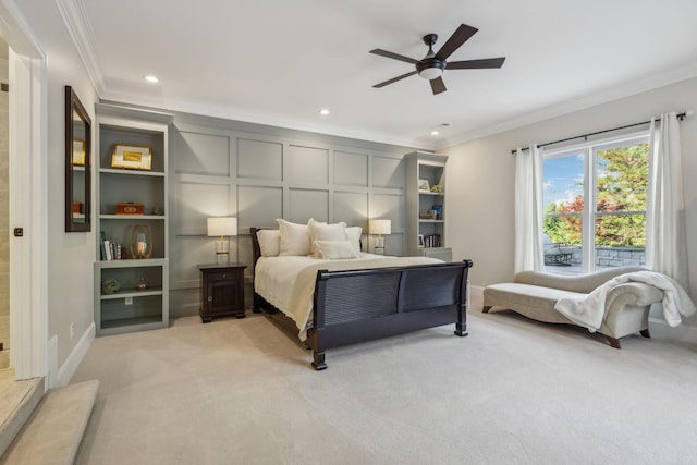 424 Wild Elm St, Franklin, TN 37064 - bedroom with ornamental molding, light carpet, recessed lighting, and a ceiling fan