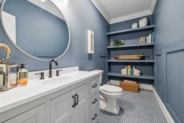 424 Wild Elm St, Franklin, TN 37064 - bathroom featuring toilet, ornamental molding, vanity, and tile patterned flooring