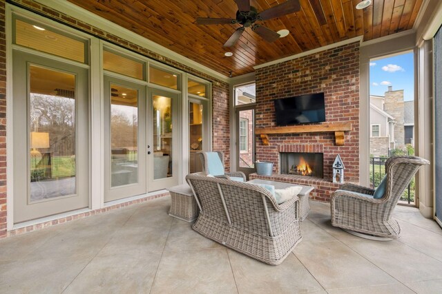 8704 Wolfsbane Ln, College Grove, TN 37046 - view of patio with ceiling fan, french doors, and an outdoor living space with a fireplace