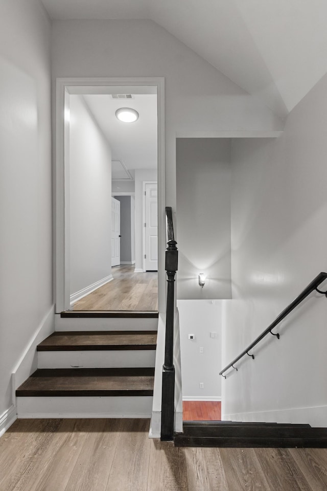 2905 Burtonwood Dr, Spring Hill, TN 37174 - stairs with wood finished floors, baseboards, and lofted ceiling