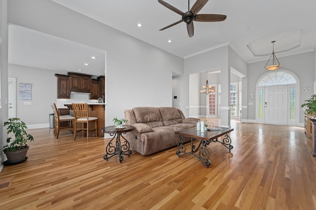 1417 Guill Rd, Mount Juliet, TN 37122 - living area with a ceiling fan, light wood finished floors, recessed lighting, baseboards, and a chandelier
