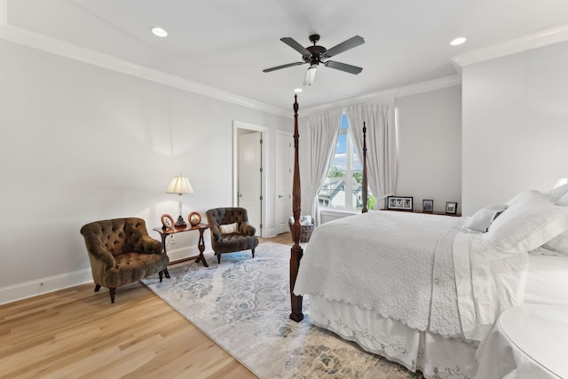 4043 Old Light Cir, Arrington, TN 37014 - bedroom featuring ornamental molding, light wood-type flooring, baseboards, recessed lighting, and ceiling fan