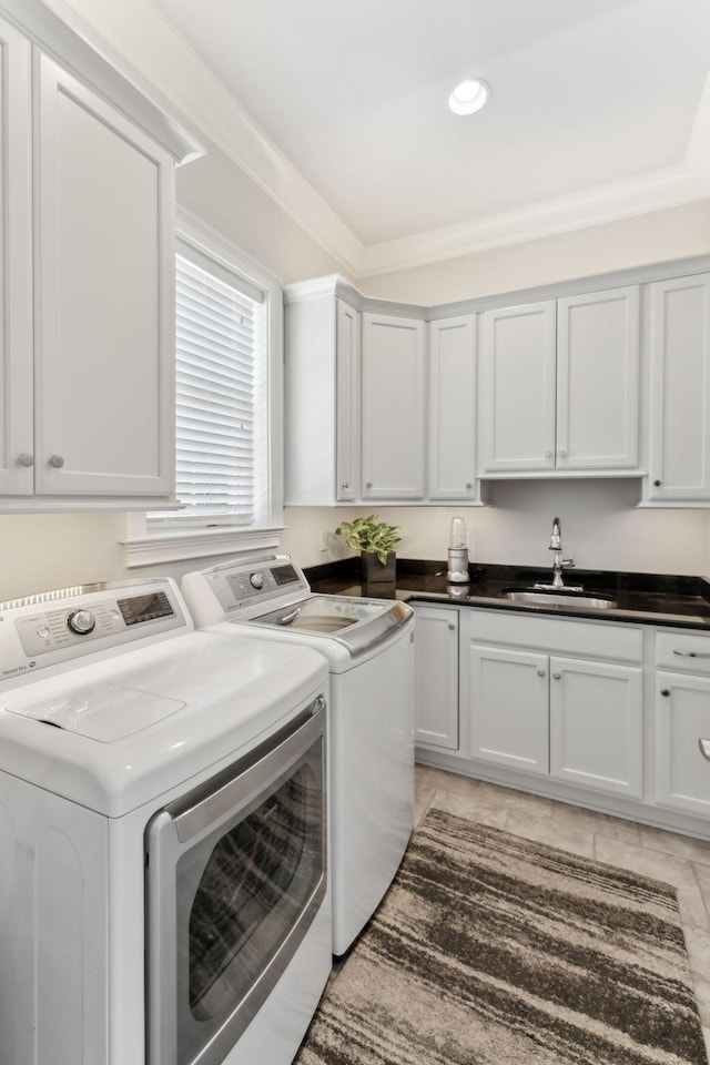 4043 Old Light Cir, Arrington, TN 37014 - washroom featuring washer and dryer, cabinet space, light tile patterned flooring, and recessed lighting