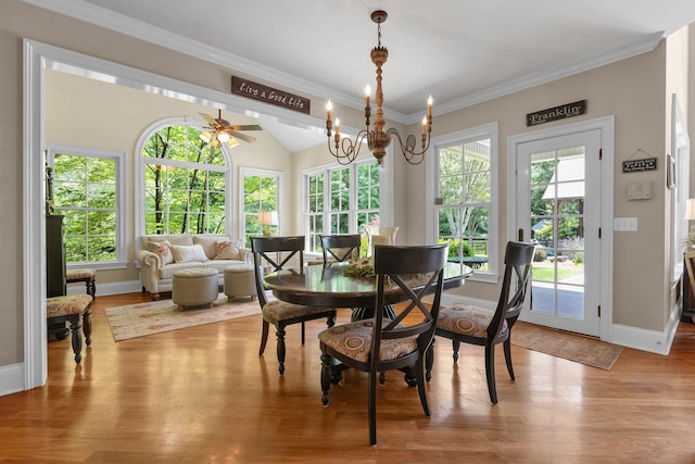 3285 Blazer Rd, Franklin, TN 37064 - dining room with ornamental molding, baseboards, wood finished floors, and a ceiling fan
