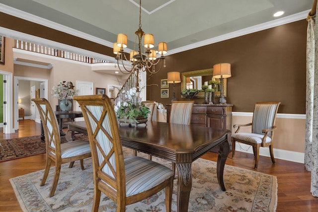 3285 Blazer Rd, Franklin, TN 37064 - dining room featuring a chandelier, baseboards, wood finished floors, and ornamental molding