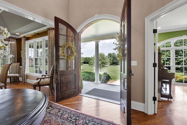 3285 Blazer Rd, Franklin, TN 37064 - foyer with wood finished floors, baseboards, and crown molding
