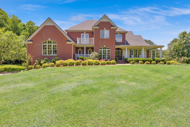 3285 Blazer Rd, Franklin, TN 37064 - view of front of house with a front lawn, covered porch, and brick siding