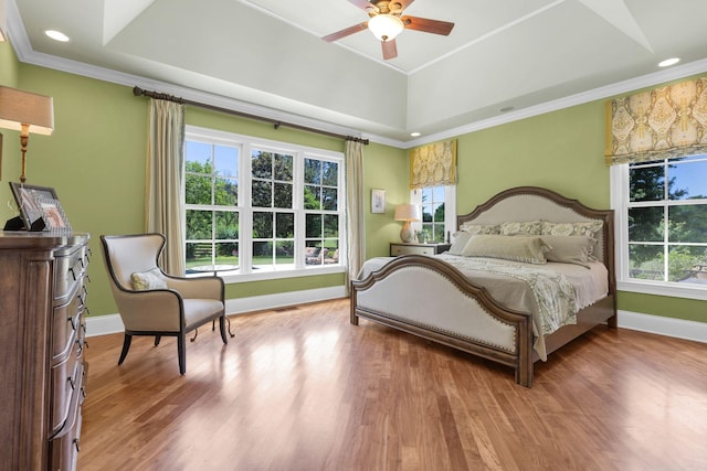 3285 Blazer Rd, Franklin, TN 37064 - bedroom featuring a tray ceiling, baseboards, wood finished floors, crown molding, and recessed lighting